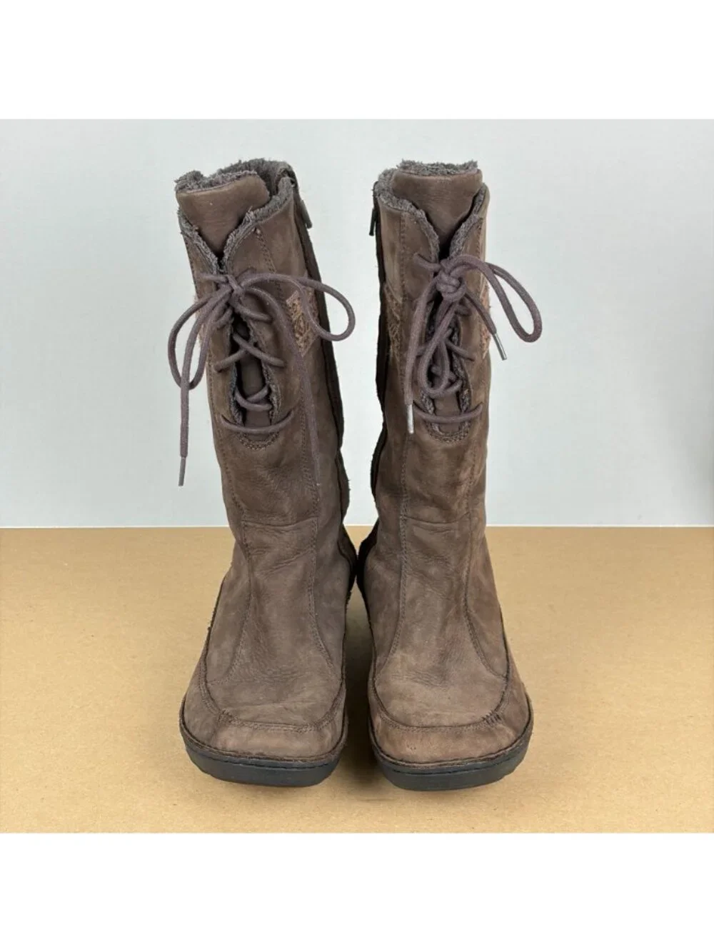 Teva Kira Suede Lace Up Boots Womens 8 Brown Side Zip Casual Comfort Tall